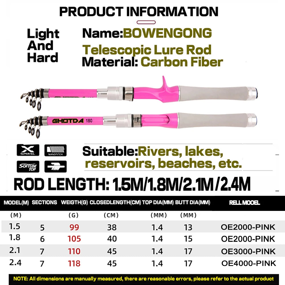 Portable Telescopic Fishing Rod Combo1.5-2.4m Fishing Rod and 2000