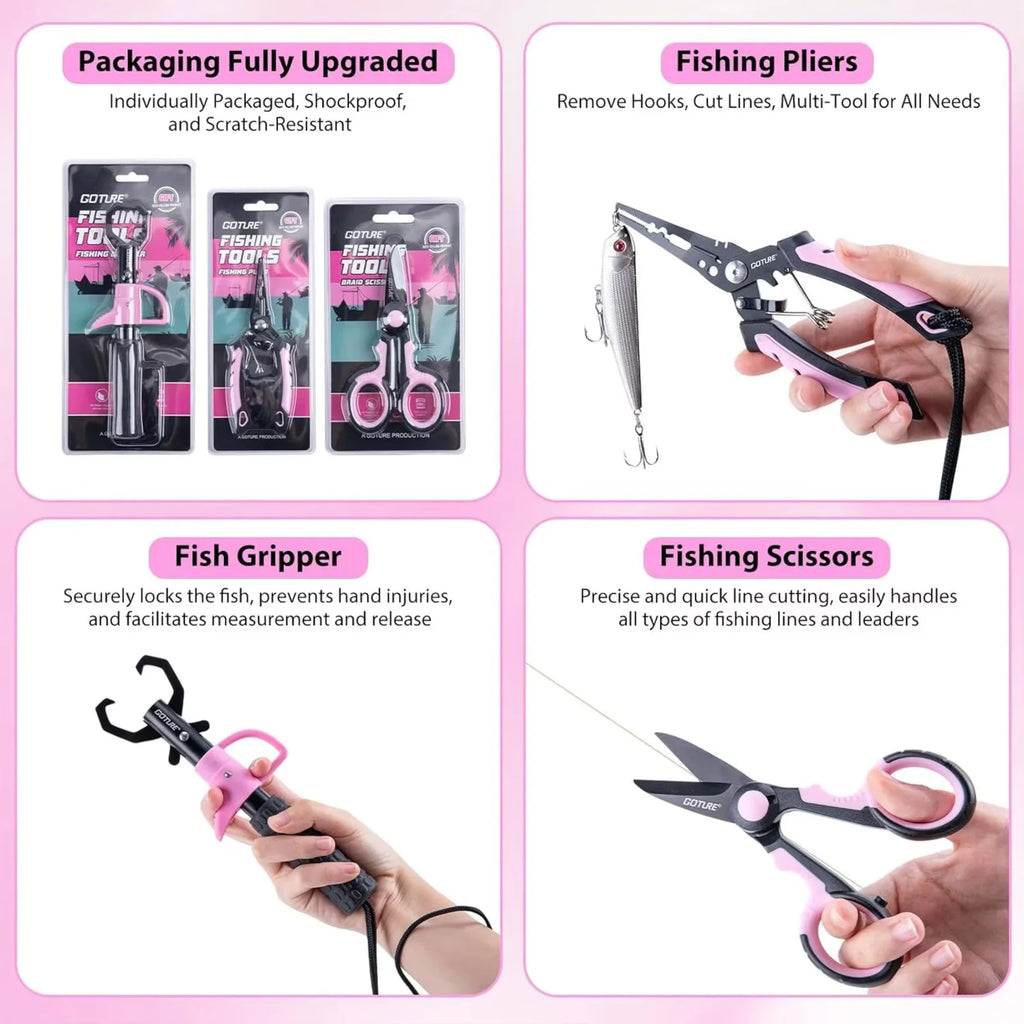 Goture Pink Fishing Rod and Reel Combo, All-in-One Fishing