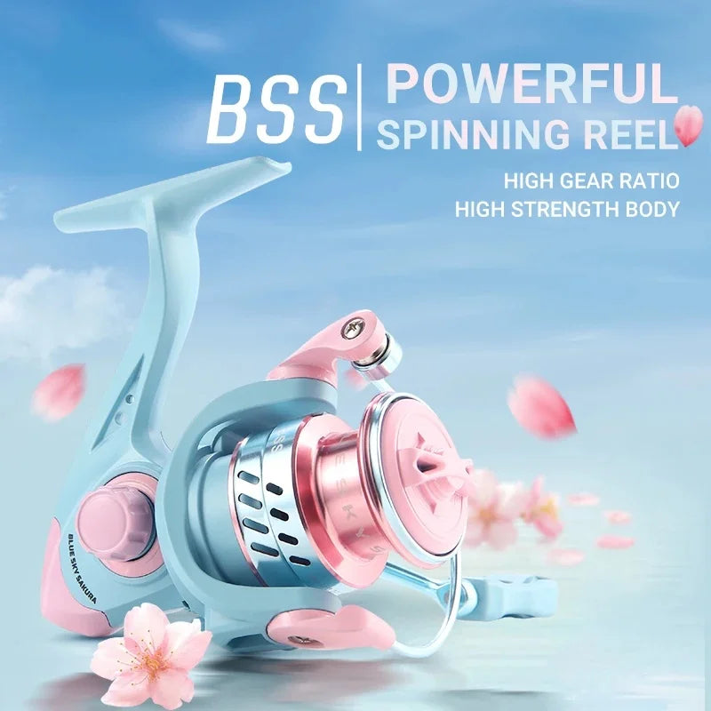 Blue Pink 1500-4000 Spinning Fishing Reel 5.2:1 GearRatio Max Drag 8kg