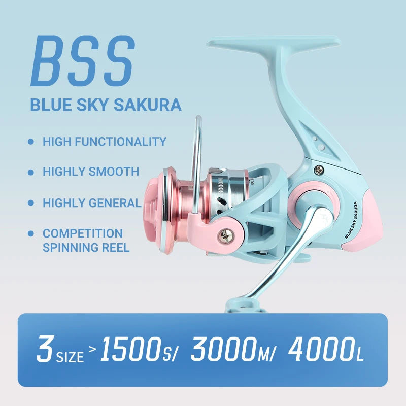Blue Pink 1500-4000 Spinning Fishing Reel 5.2:1 GearRatio Max Drag 8kg