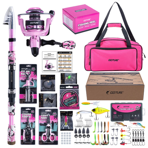 Goture Pink Fishing Rod and Reel Combo, All-in-One Fishing