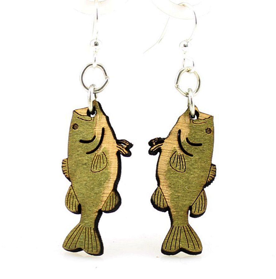 Bass Fish Dangle Earrings For Anglers Rustic Wood Jewelry