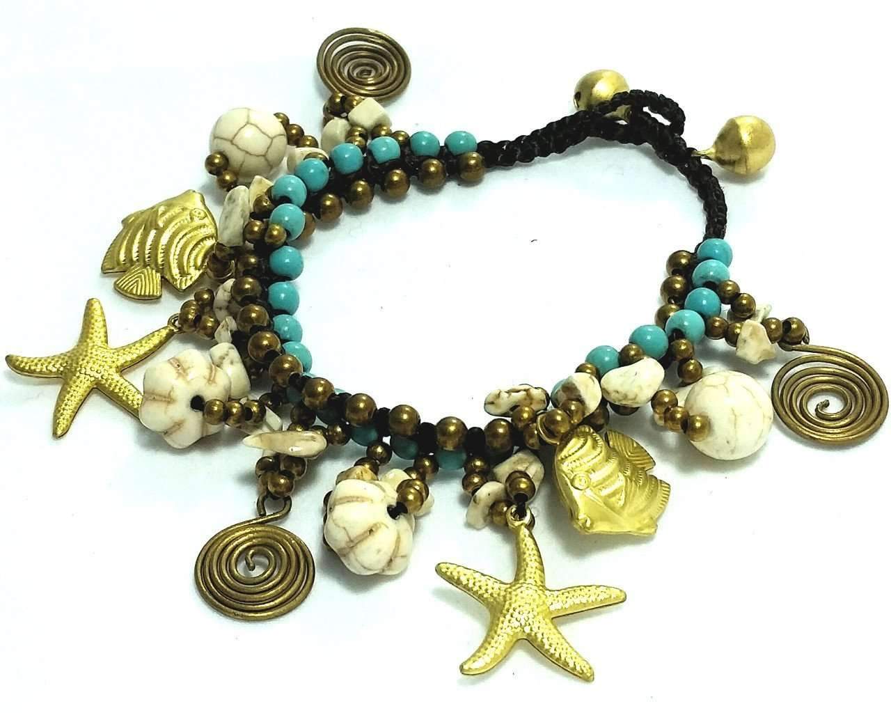 Beach Sand Surf Charm Bracelet With Turquoise Beads